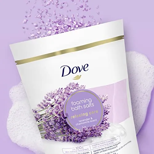 Dove Relaxing Care Foaming Bath Salts to help soothe sore, tired muscles Lavender & Chamomile bath salt with 100% natural skin nourishers 793 g