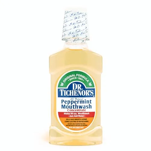 Dr. Tichenor's Peppermint Mouthwash Concentrate - Oral Rinse for Bad Breath and Oral Health with a Minty Punch for Soothing Relief of Minor Sore Throat Irritation - 8 Ounce (Pack of 3)
