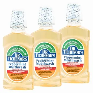 Dr. Tichenor's Peppermint Mouthwash Concentrate - Oral Rinse for Bad Breath and Oral Health with a Minty Punch for Soothing Relief of Minor Sore Throat Irritation - 8 Ounce (Pack of 3)