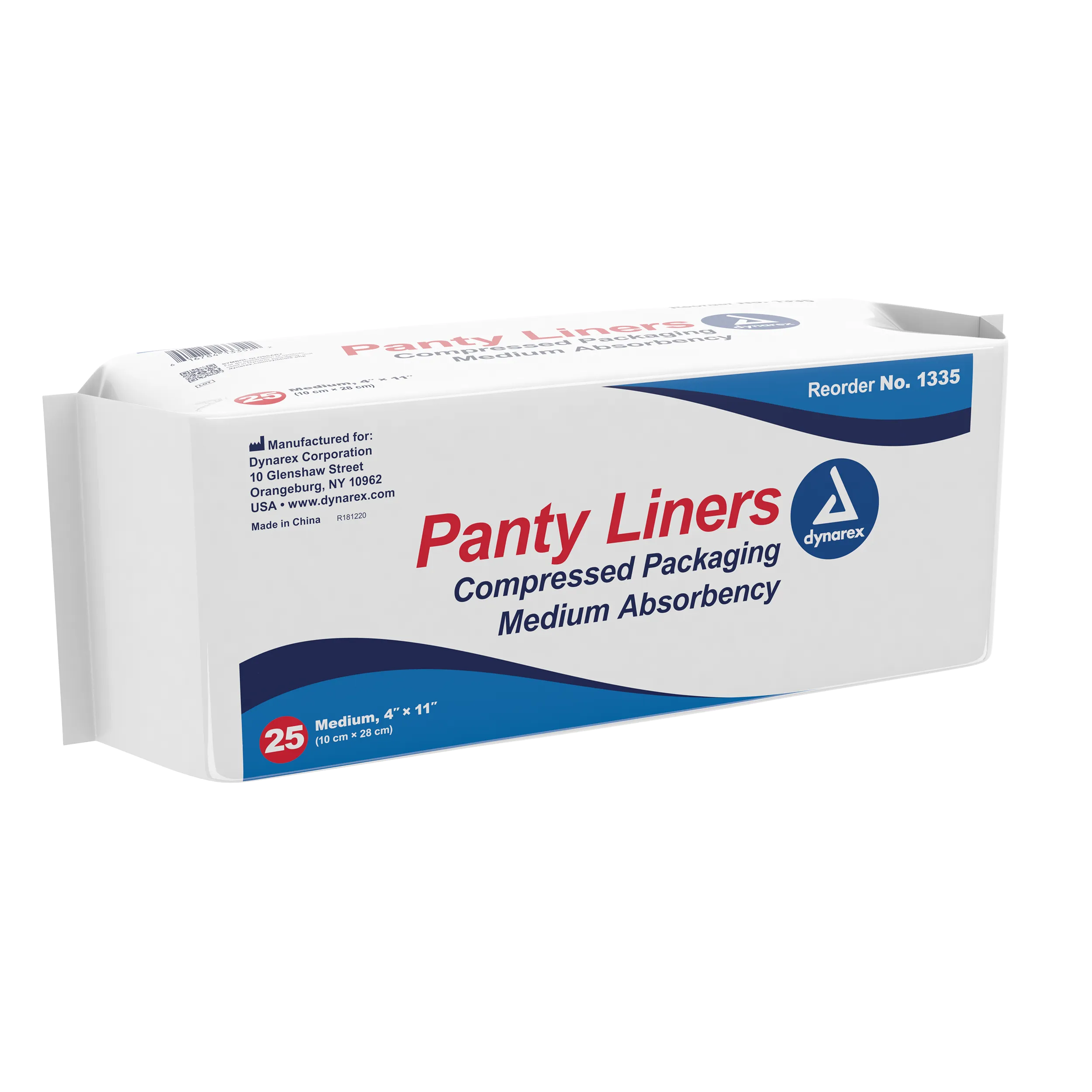 Dynarex - Panty Liners, Sq End w/Adhesive Tab 4" x 11" (21 g)