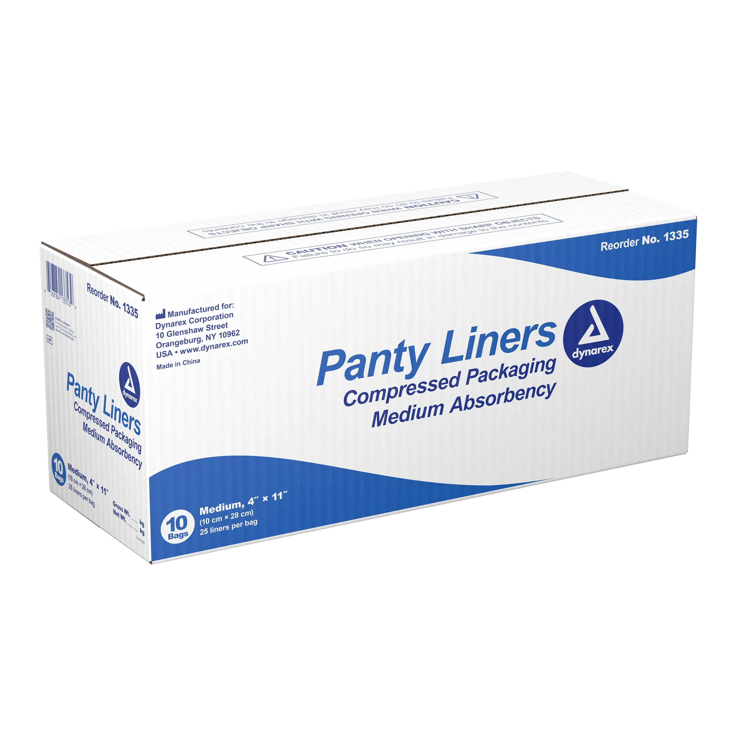 Dynarex - Panty Liners, Sq End w/Adhesive Tab 4" x 11" (21 g)
