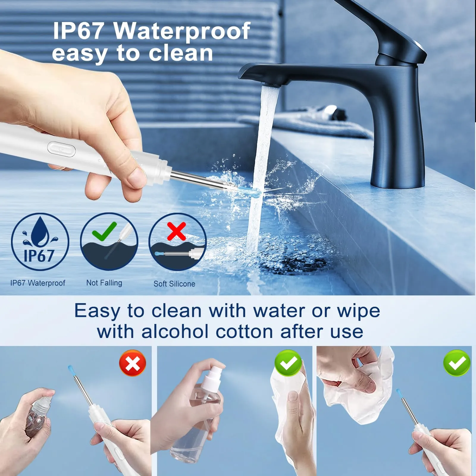 Ear Wax Removal, Ear Cleaner with Camera with 1296P, Earwax Removal kit with 9 Ear Pick and 8 Traditional Tools, Built-in WiFi IP67 Waterproof, Ear Cleaning Kit for iPhone,iPad,Android (White)
