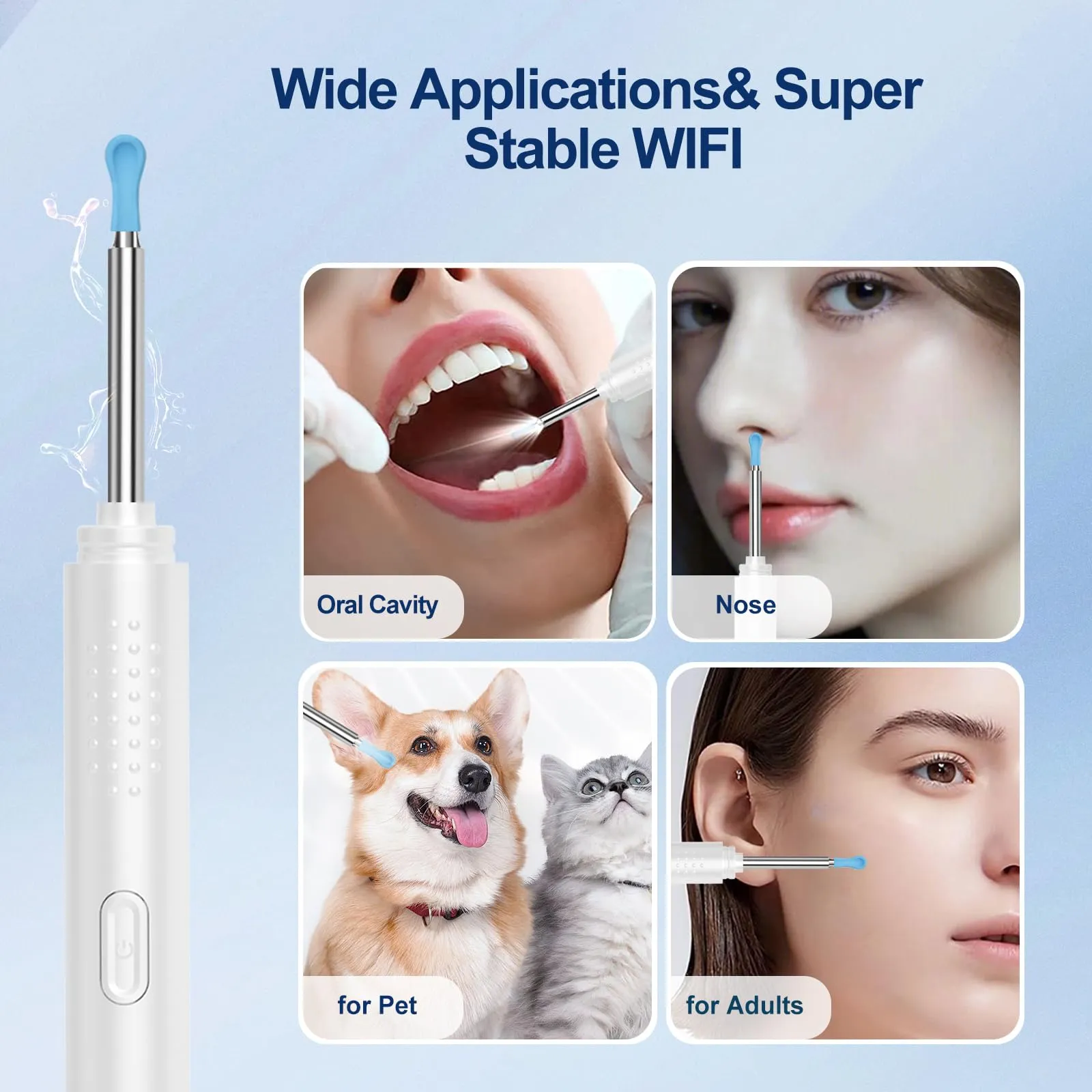 Ear Wax Removal, Ear Cleaner with Camera with 1296P, Earwax Removal kit with 9 Ear Pick and 8 Traditional Tools, Built-in WiFi IP67 Waterproof, Ear Cleaning Kit for iPhone,iPad,Android (White)