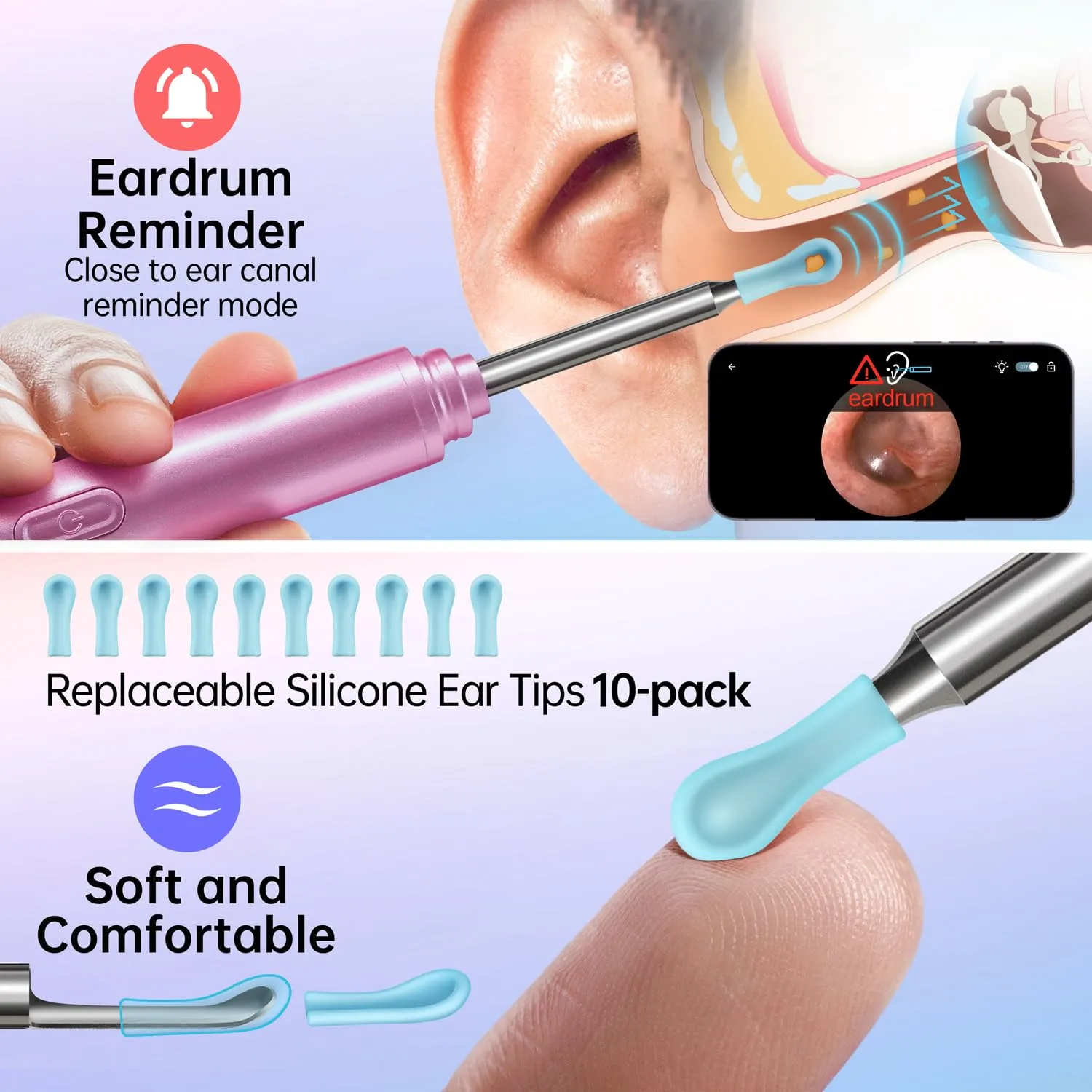 Ear Wax Removal Tool Camera, 1296P HD Camera and 6 LED Lights, Ear Cleaner with Camera, 1296P HD Camera and 6 LED Lights, Ear Cleaning kit, Ear Wax Removal Kit