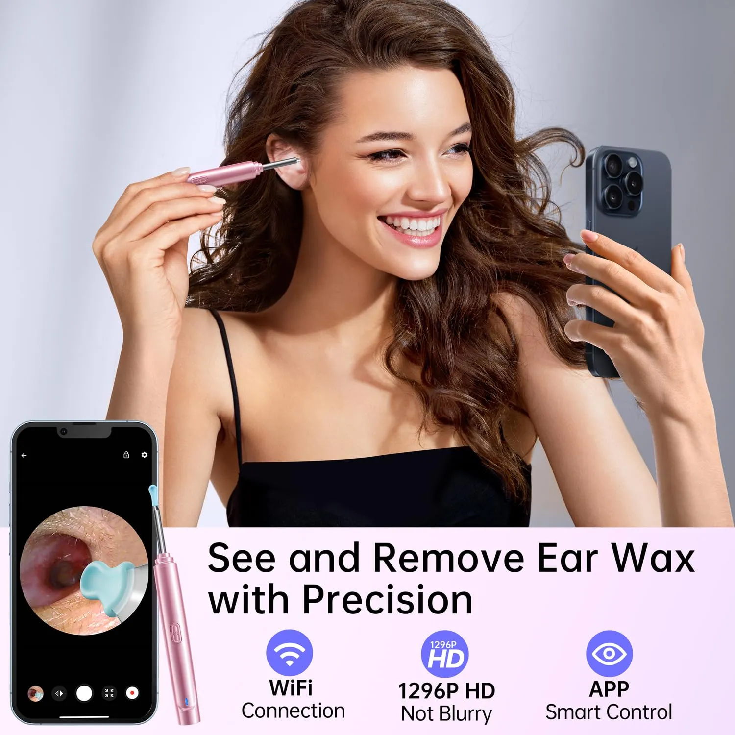 Ear Wax Removal Tool Camera, 1296P HD Camera and 6 LED Lights, Ear Cleaner with Camera, 1296P HD Camera and 6 LED Lights, Ear Cleaning kit, Ear Wax Removal Kit