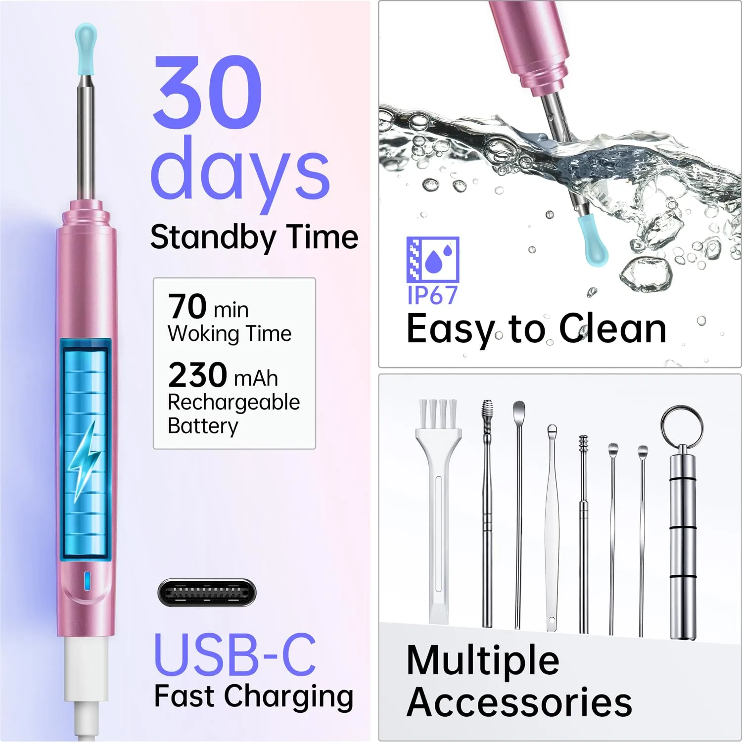 Ear Wax Removal Tool Camera, 1296P HD Camera and 6 LED Lights, Ear Cleaner with Camera, 1296P HD Camera and 6 LED Lights, Ear Cleaning kit, Ear Wax Removal Kit