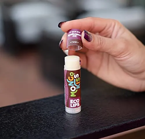 Eco Lips Mongo Kiss Organic Lip Balm 4 Pack Peppermint, Pomegranate, Vanilla Honey, Black Cherry - 100 Percent USDA Organic - Soothe, Moisturize Dry, Cracked and Chapped Lips - Made in USA