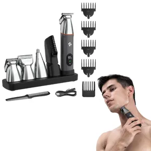 Electric Hair Clippers Kit Cordless Hair Trimmer for Body Facial Silver and Black,