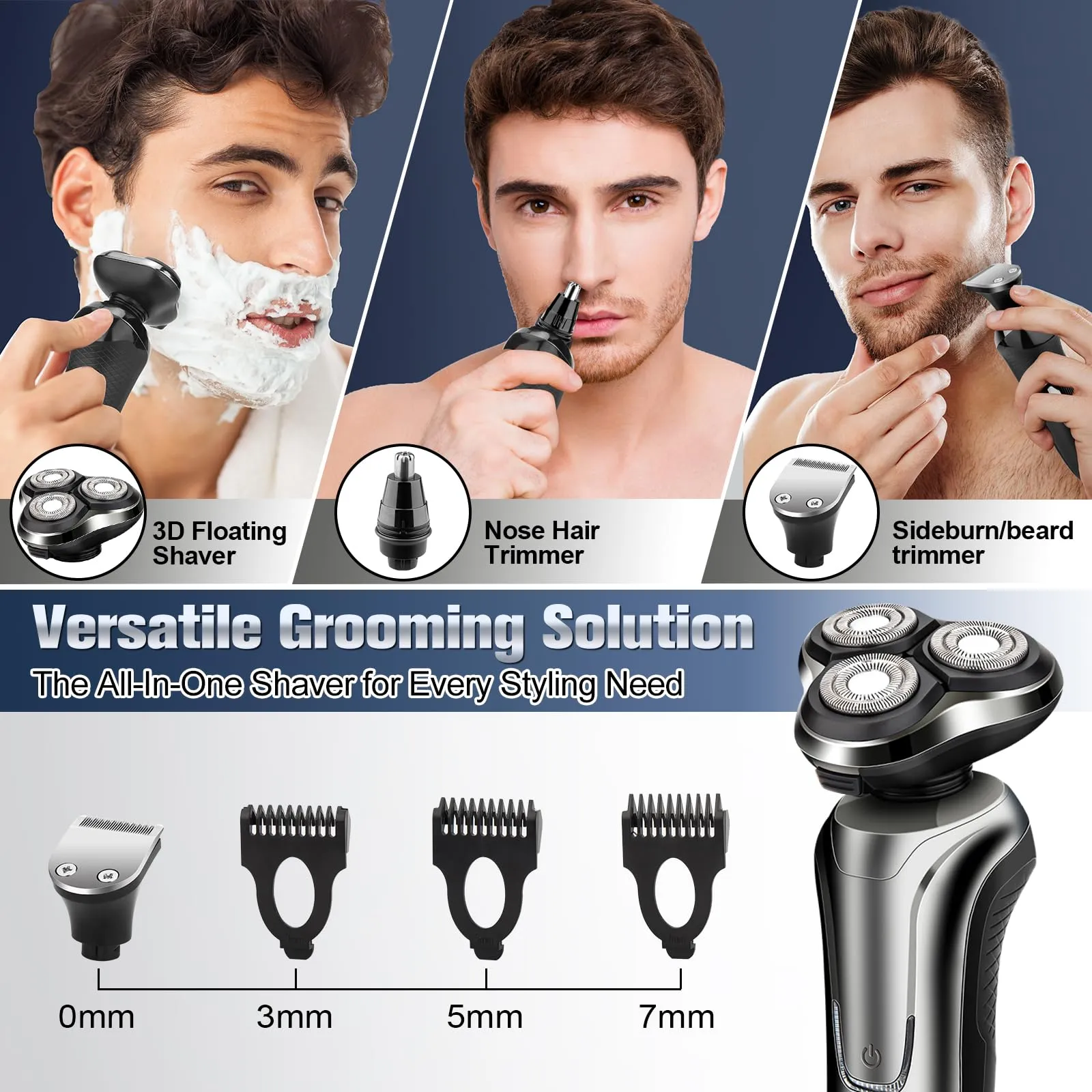 Electric Razor for Men, 2024 Men’s Electric Shavers Rotary Replacement/Waterproof/Rechargeable, Electric Shaver for Men Cordless Floating Head Replaceable Blades, Portable Travel Razor Idea Men Gift