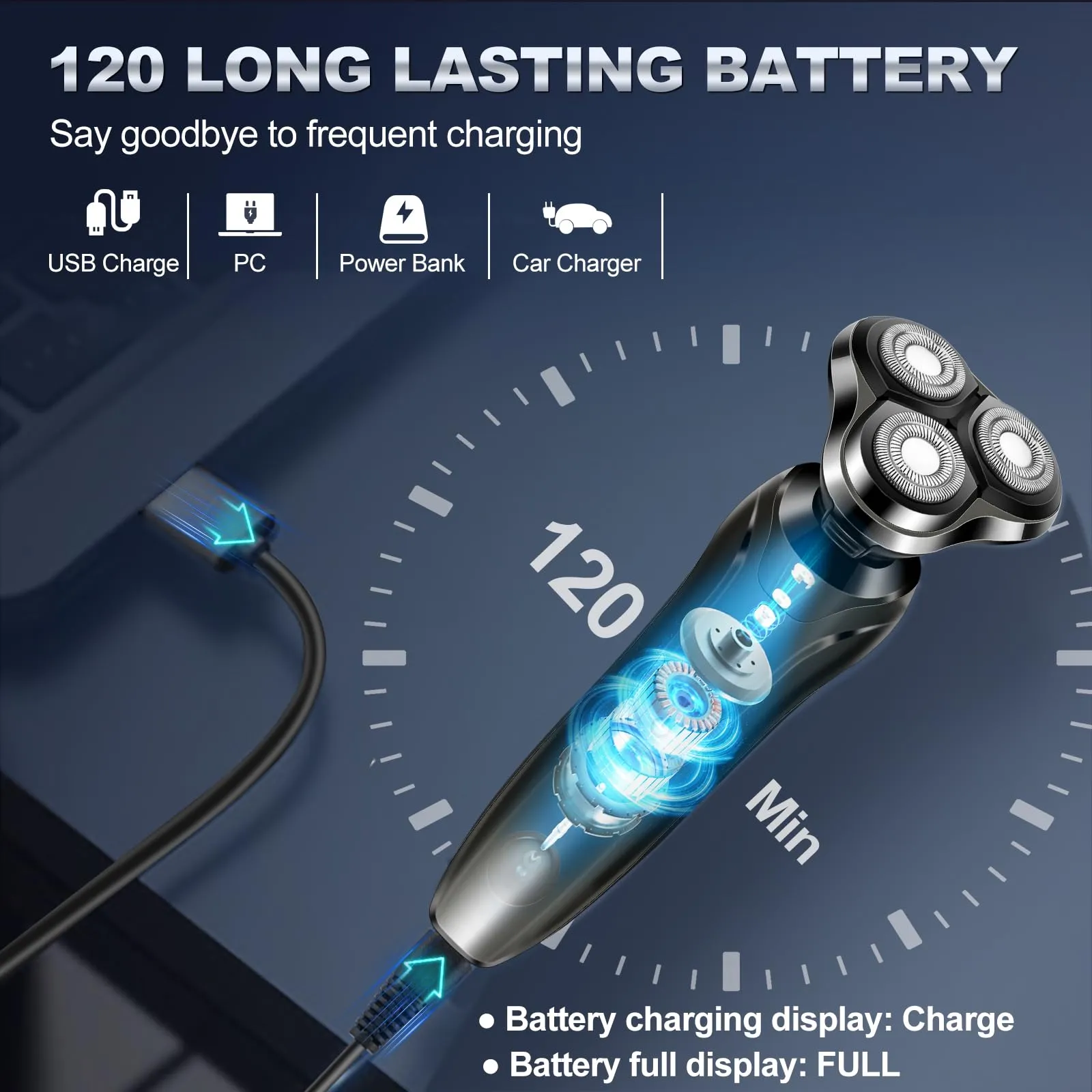 Electric Razor for Men, 2024 Men’s Electric Shavers Rotary Replacement/Waterproof/Rechargeable, Electric Shaver for Men Cordless Floating Head Replaceable Blades, Portable Travel Razor Idea Men Gift