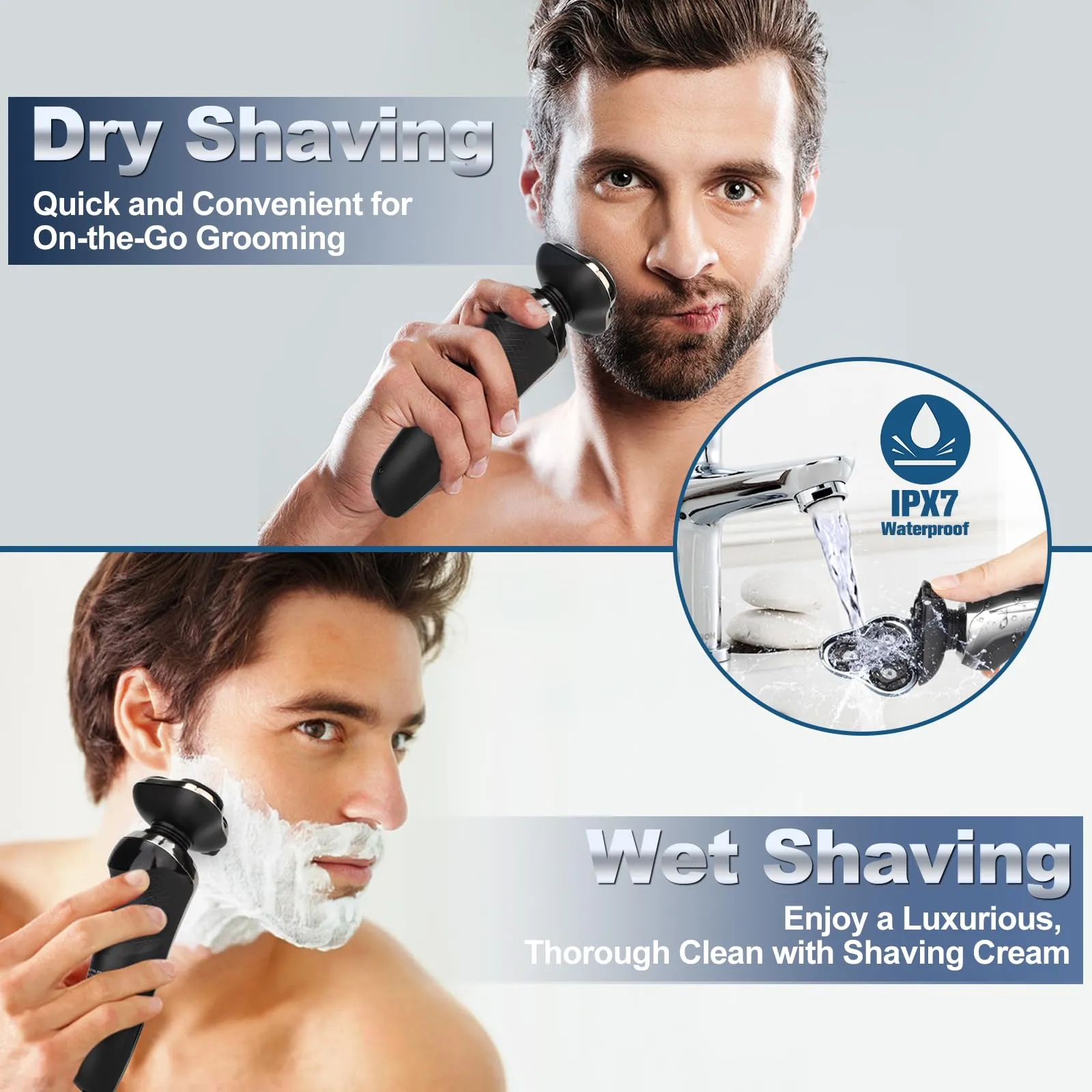 Electric Razor for Men, 2024 Men’s Electric Shavers Rotary Replacement/Waterproof/Rechargeable, Electric Shaver for Men Cordless Floating Head Replaceable Blades, Portable Travel Razor Idea Men Gift