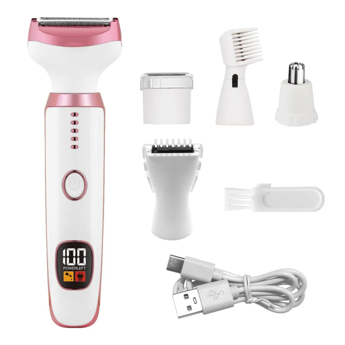 Electric Razors for Women, Bikini Trimmer for Women 5 in 1 Body Shaver for Nose Hair Face Eyebrow Arms Legs Armpit Underarm Pubic Area, Replaceable Lady Facial Razor Painless USB Charge Female Gift