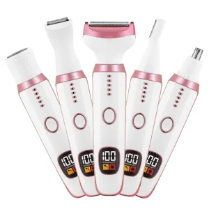 Electric Razors for Women, Bikini Trimmer for Women 5 in 1 Body Shaver for Nose Hair Face Eyebrow Arms Legs Armpit Underarm Pubic Area, Replaceable Lady Facial Razor Painless USB Charge Female Gift