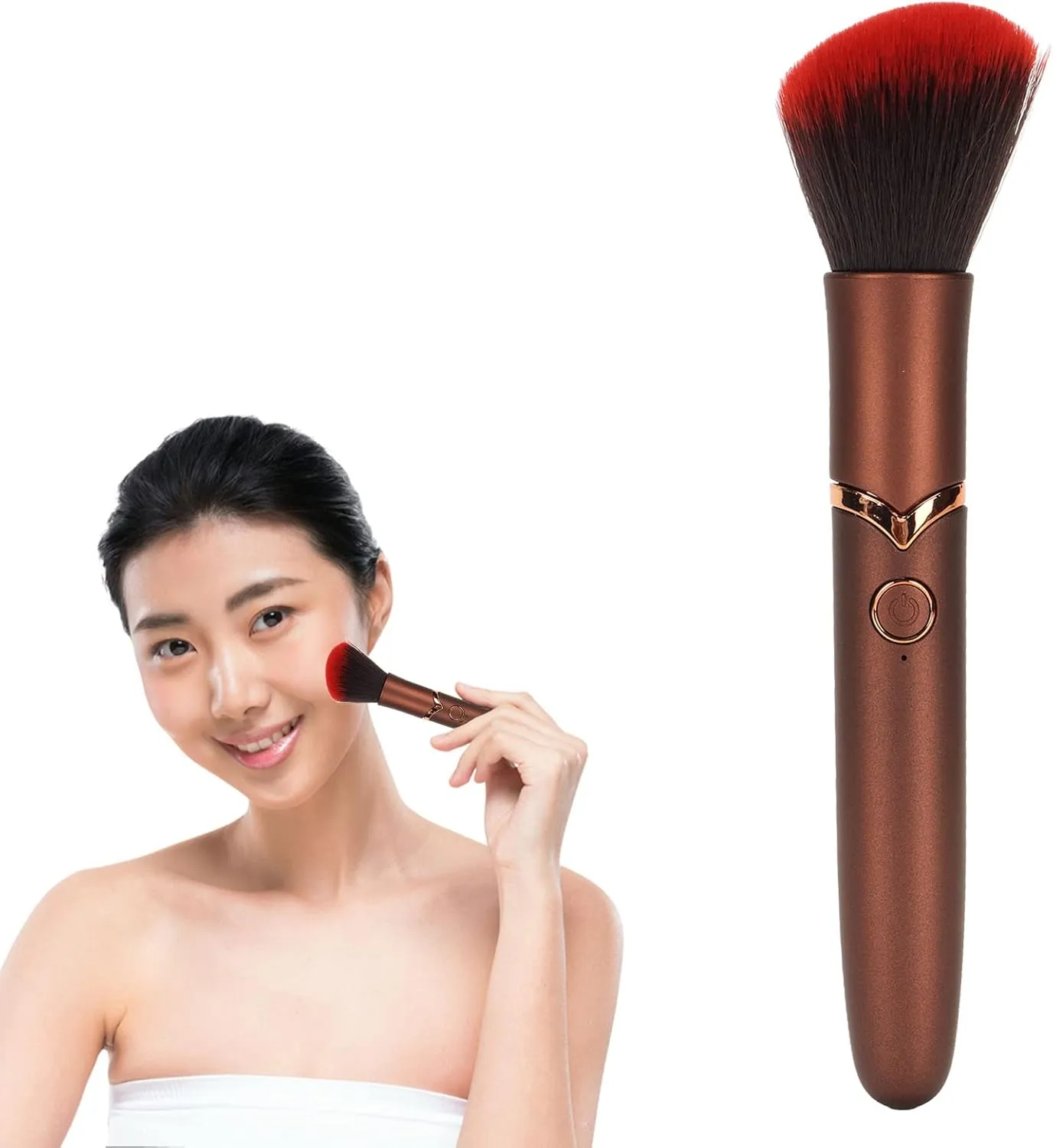 Electric Rotating Makeup Brush, 10 Speed Vibration,USB Charging Face Brush Powder Brush for Blush Highlighting Liquid Cream (Brown Oblique Head)