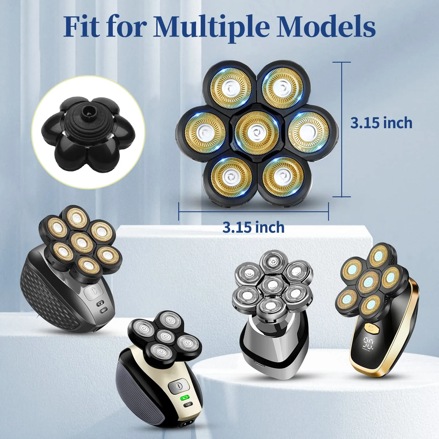 Electric Shaver Replacement Head Upgraded 7D Mens Electric Shaving Head Freedom Bald Shavers Blades Wet & Dry Electric Razor Floating Replacement Heads Close Head Shavers Replacement Blades (Gold)
