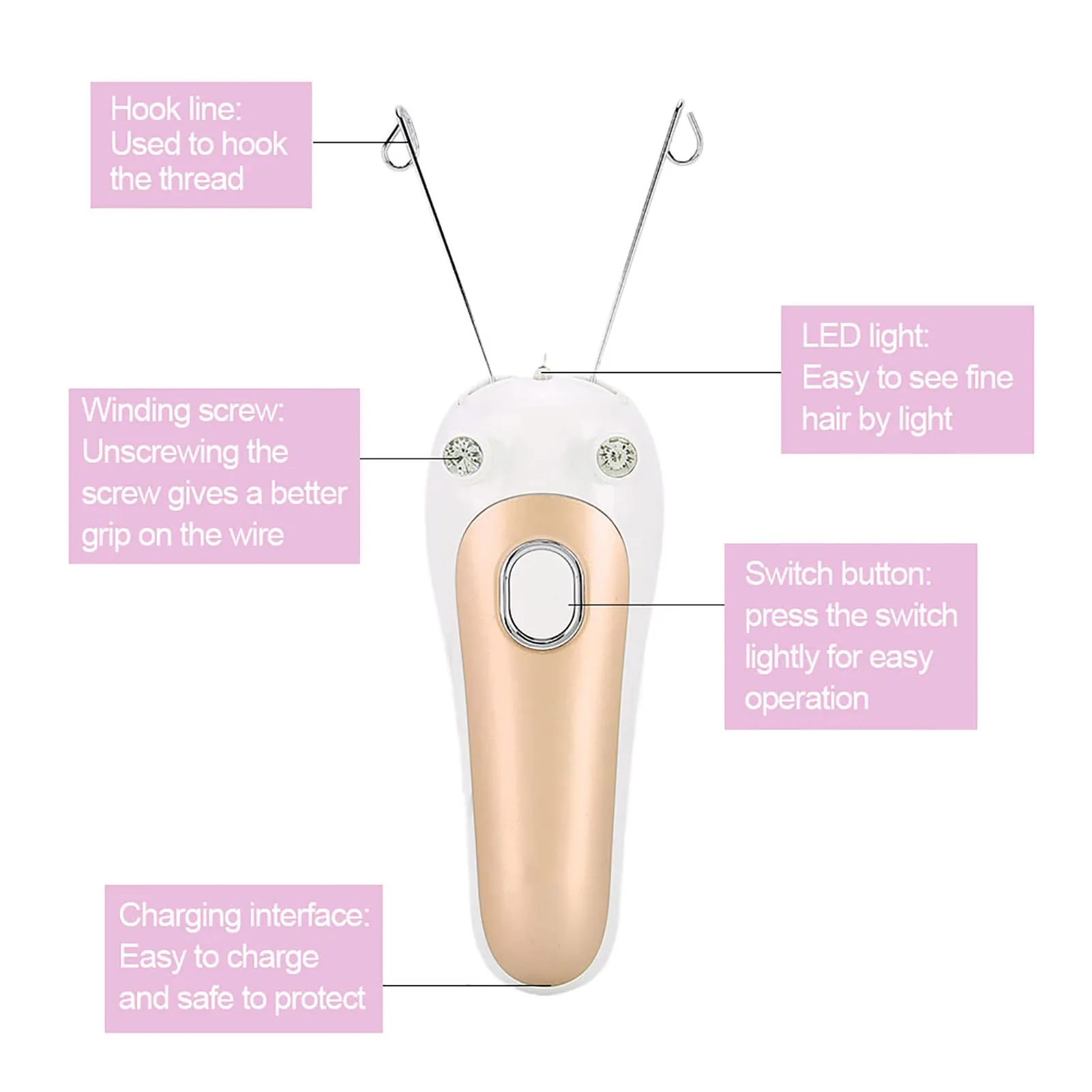 Electric Threading Epilator Face Threading Epilator Body Threading Epilator Body Threading Epilator Electric Facial Hair Remover Electric Hair Remover Threading Pull Device[Gold]