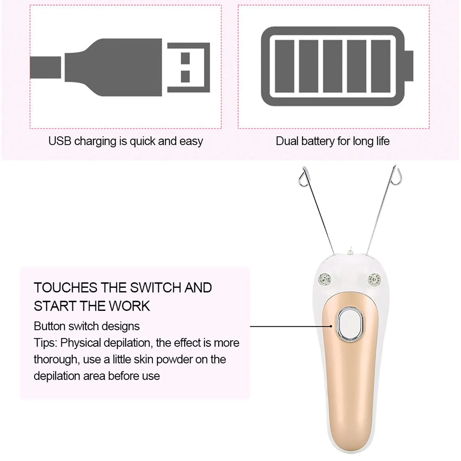 Electric Threading Epilator Face Threading Epilator Body Threading Epilator Body Threading Epilator Electric Facial Hair Remover Electric Hair Remover Threading Pull Device[Gold]