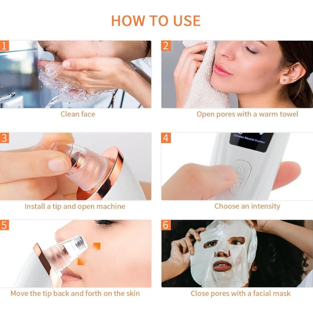 Electric Vacuum Blackhead Remover Rechargeable Facial Pore Cleaner Acne Extractor Tool Silver