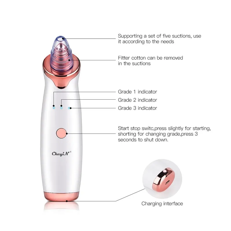Electric Vacuum Suction Cleaner Face Cleaning Blackhead Removal Black Spot Facial Cleansing Machine Skin Scrubber Pore Cleanser for Beauty & Health