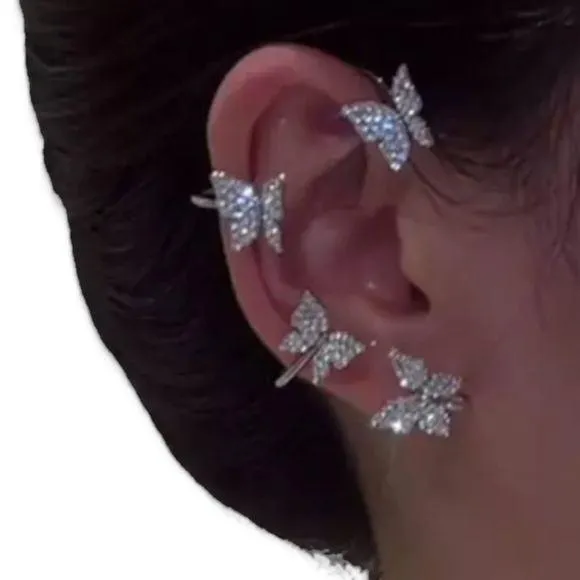Enchanting Crystal Butterfly Wings Ear Cuffs