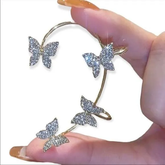 Enchanting Crystal Butterfly Wings Ear Cuffs