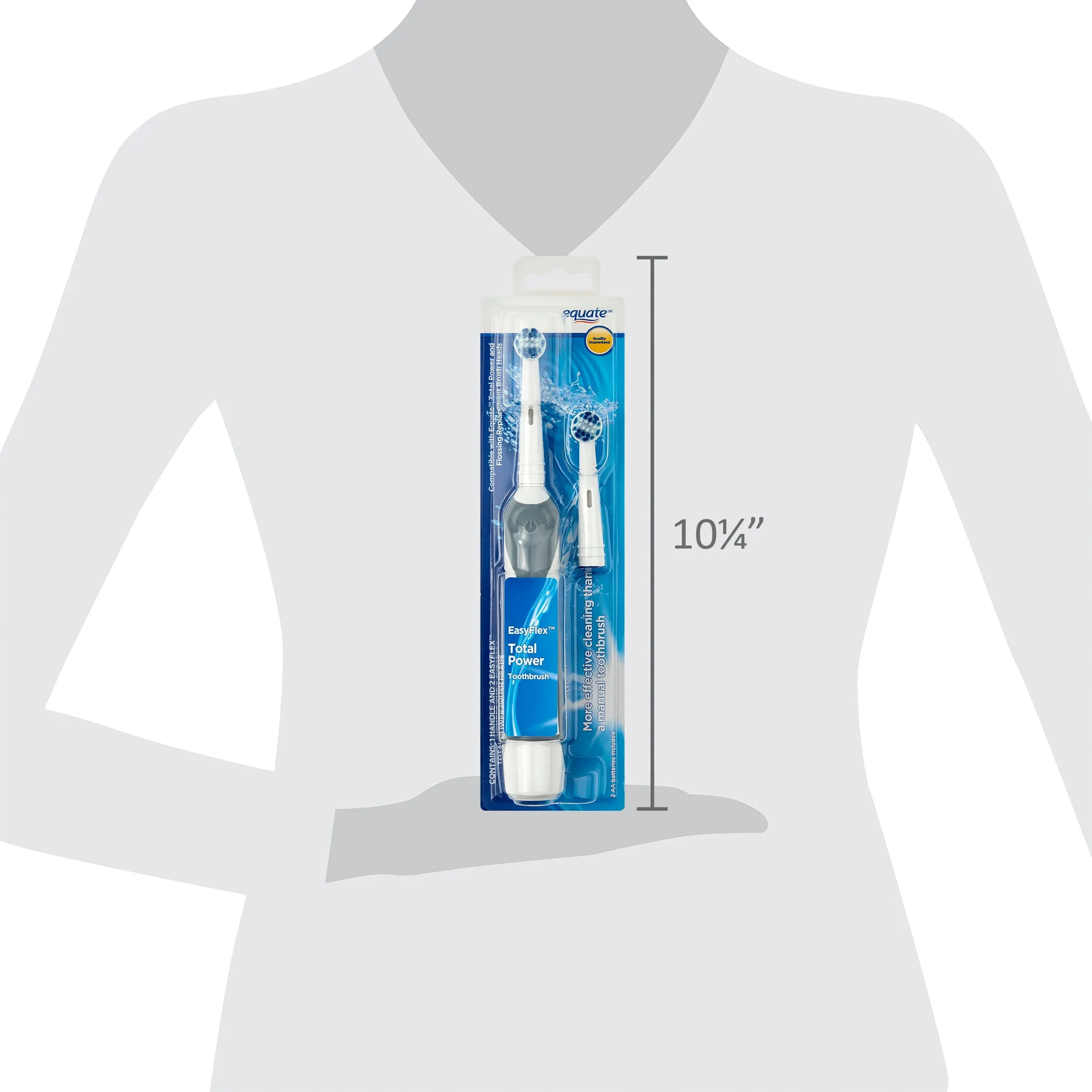 Equate EasyFlex TotalPower Toothbrush, Battery Powered, 1 Handle, 2 Replacement Brush Heads