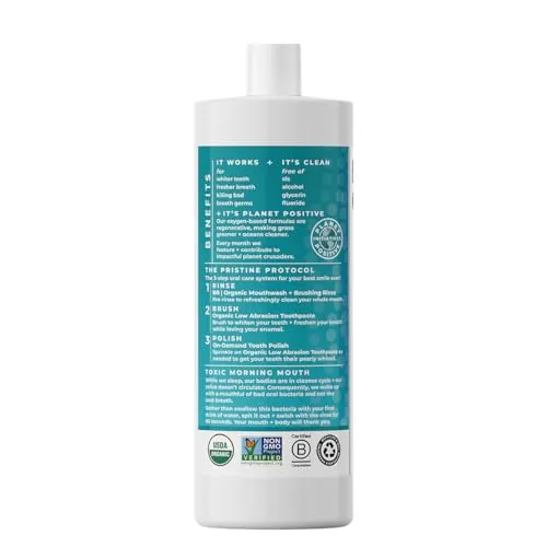 Essential Oxygen BR Certified Organic Brushing Rinse, Cinnamint, 32 Ounce (Pack of 1), All Natural Mouthwash for Whiter Teeth, Fresher Breath, and Happier Gums, Alcohol-Free Oral Care