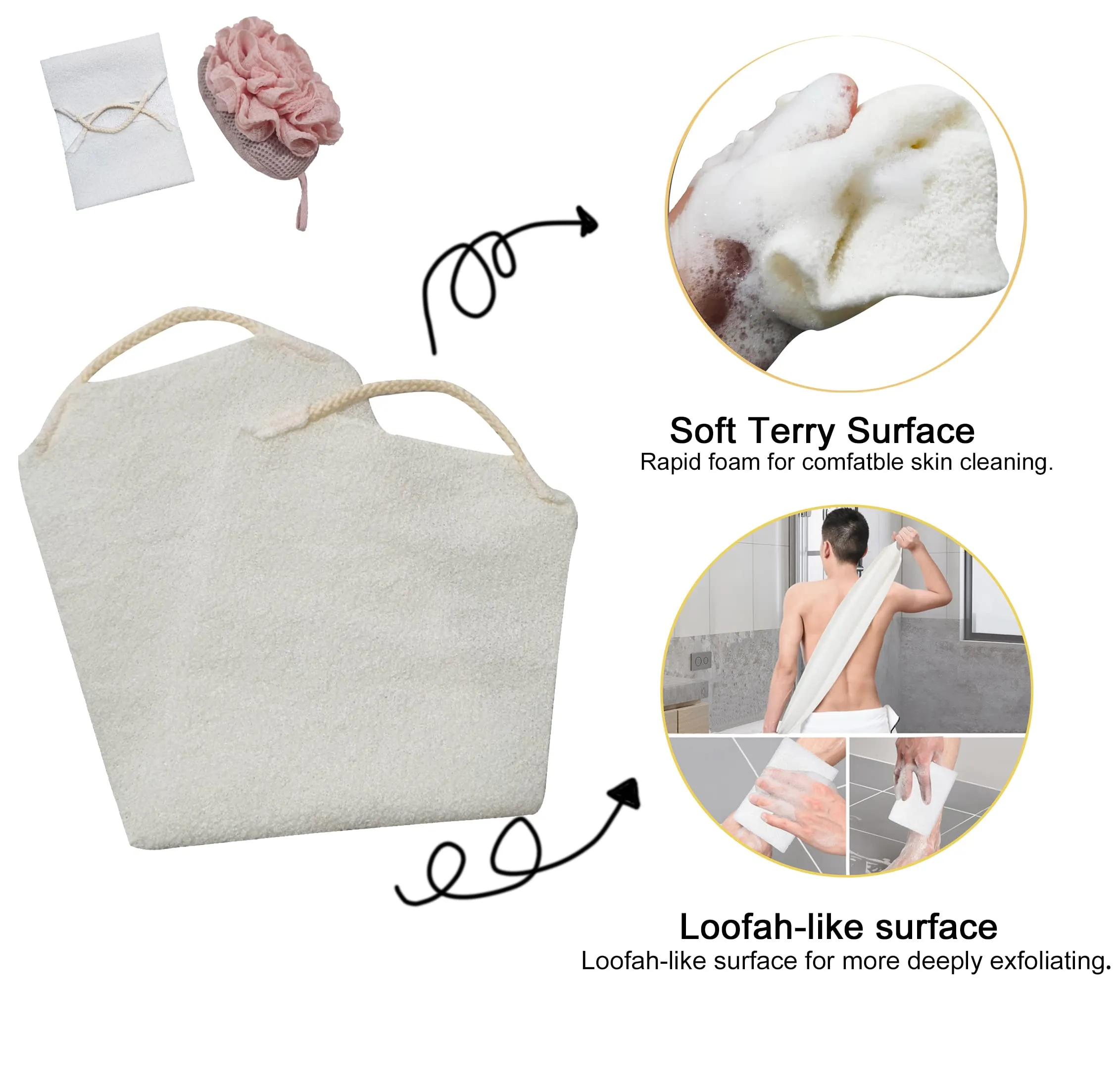 Evohyah Scrubber Back for Shower Extended Length Scrubber Towel Exfoliating Washcloth Body Scrub Sponge Shower Loofah with Handle for Women Men Deep Clean Body Skin Massages