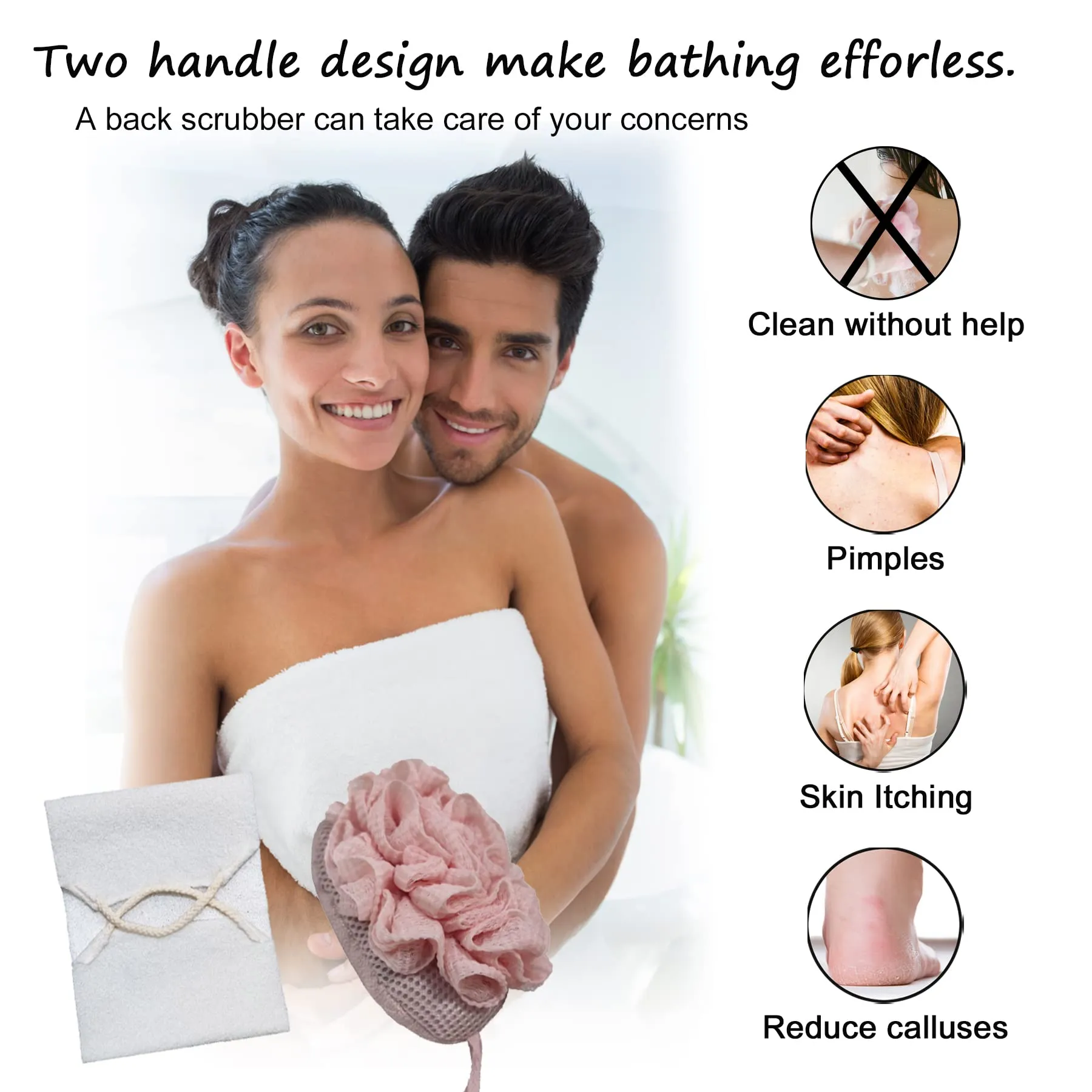 Evohyah Scrubber Back for Shower Extended Length Scrubber Towel Exfoliating Washcloth Body Scrub Sponge Shower Loofah with Handle for Women Men Deep Clean Body Skin Massages