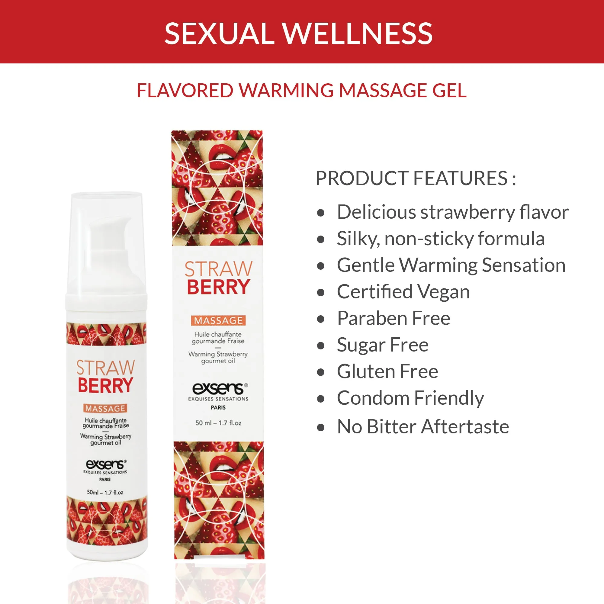 Exsens Strawberry Warming Intimate Massage Oil, 50ml (1.7 fl.oz), 1 count