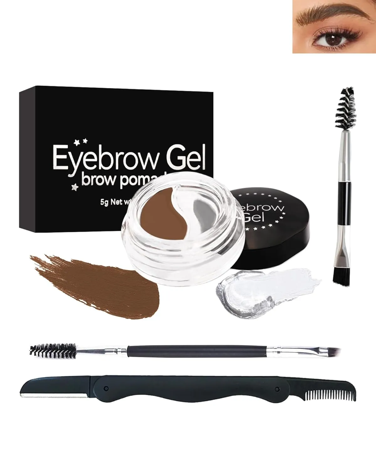 Eyebrow Gel Brow Pomade Set-2 in 1 Waterproof Tinted Brow Cream Gel Auburn & Clear Brow Setting Glue Wax,Filling & Shaping Tinted Brow Filler with Brow Brush Razor,Brow Color Makeup for Women Girl-#05