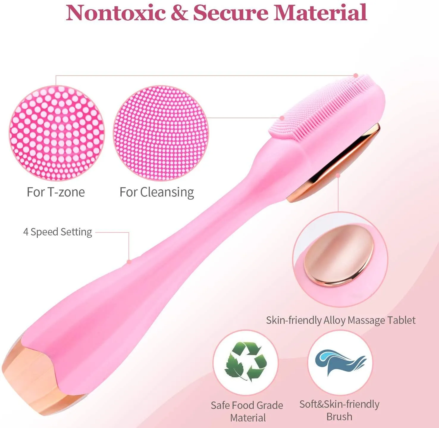 Facial Cleansing Brush Skin Clean Silicone, Active Warmth Anti-Aging Massager - Pink