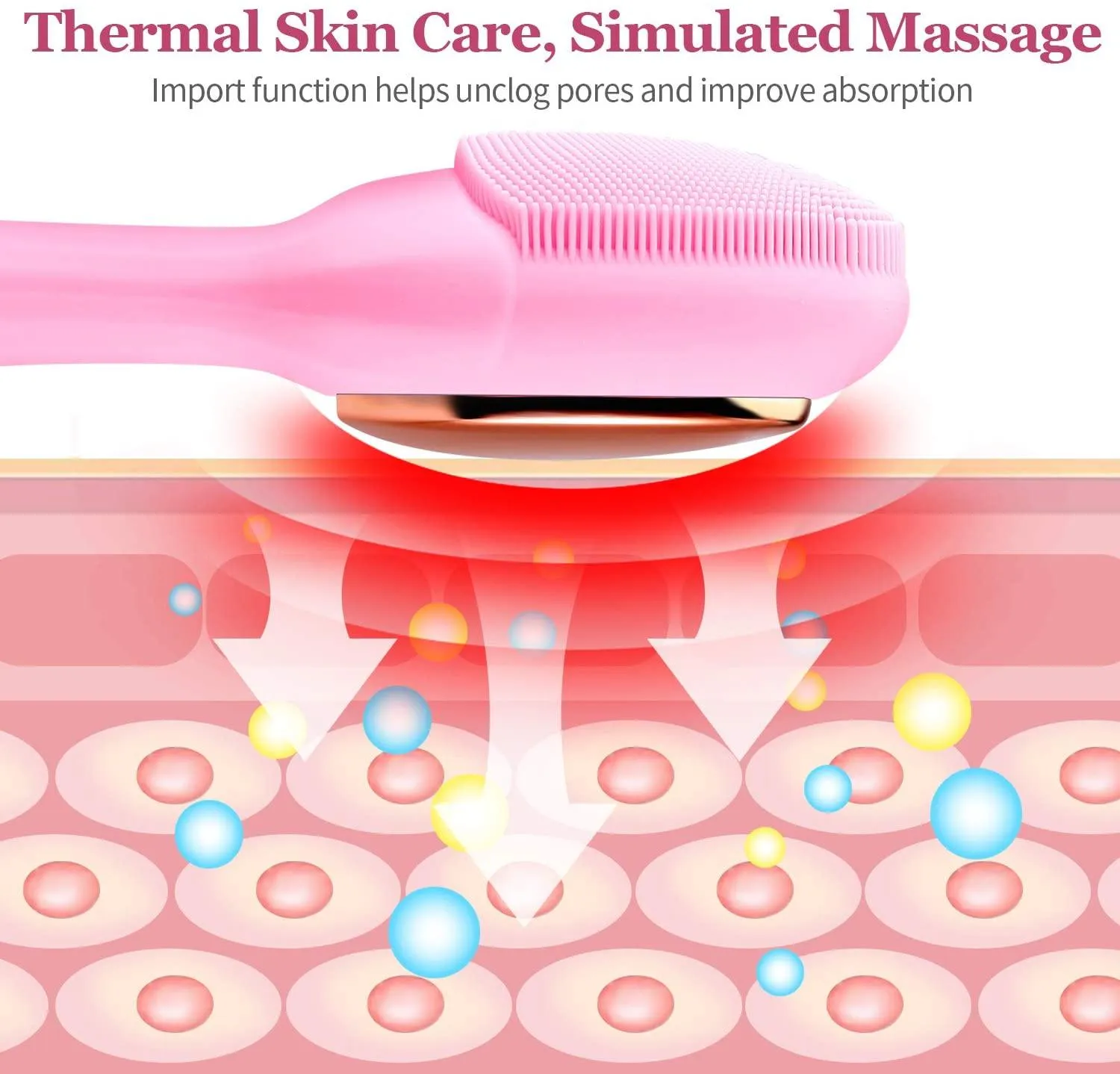 Facial Cleansing Brush Skin Clean Silicone, Active Warmth Anti-Aging Massager - Pink