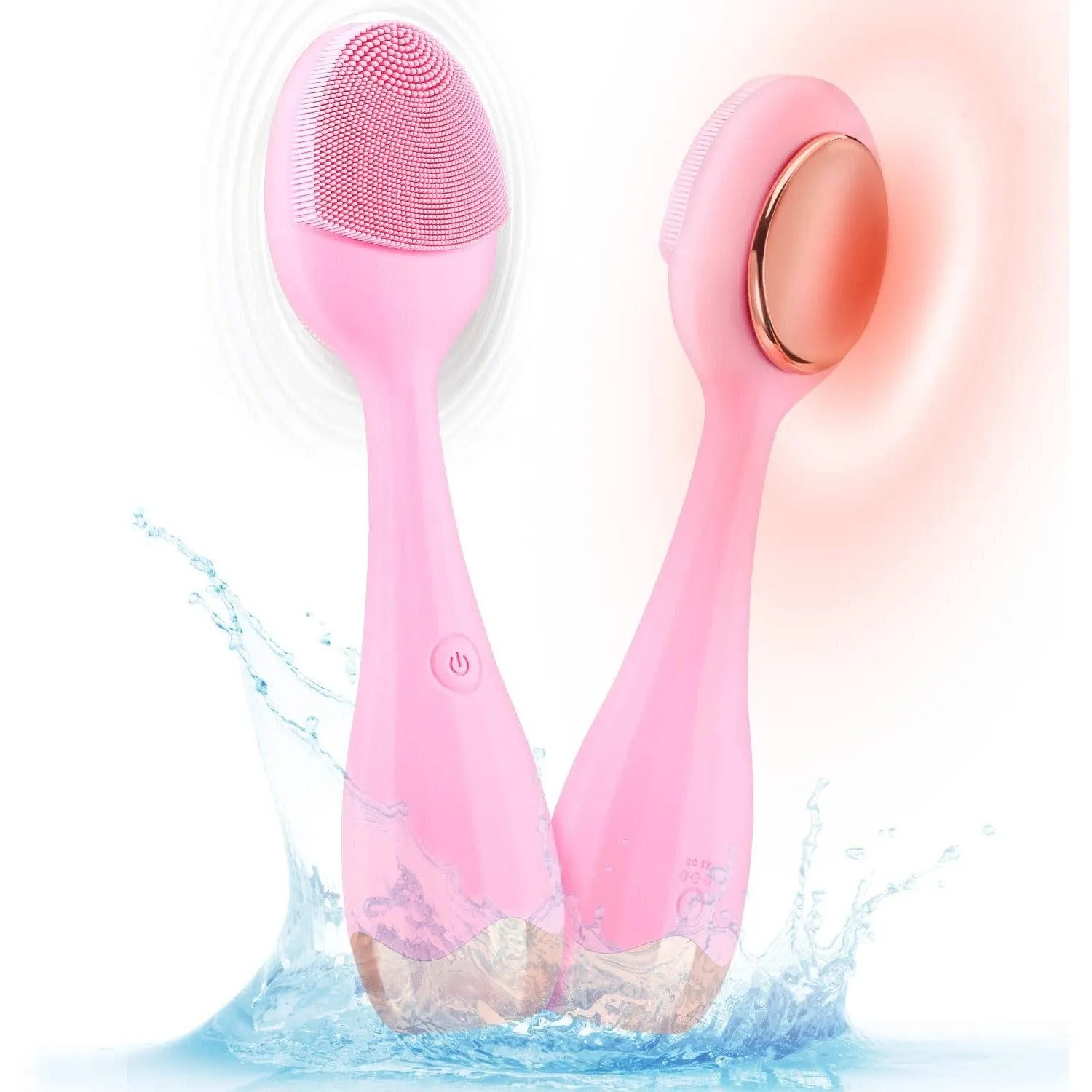 Facial Cleansing Brush Skin Clean Silicone, Active Warmth Anti-Aging Massager - Pink