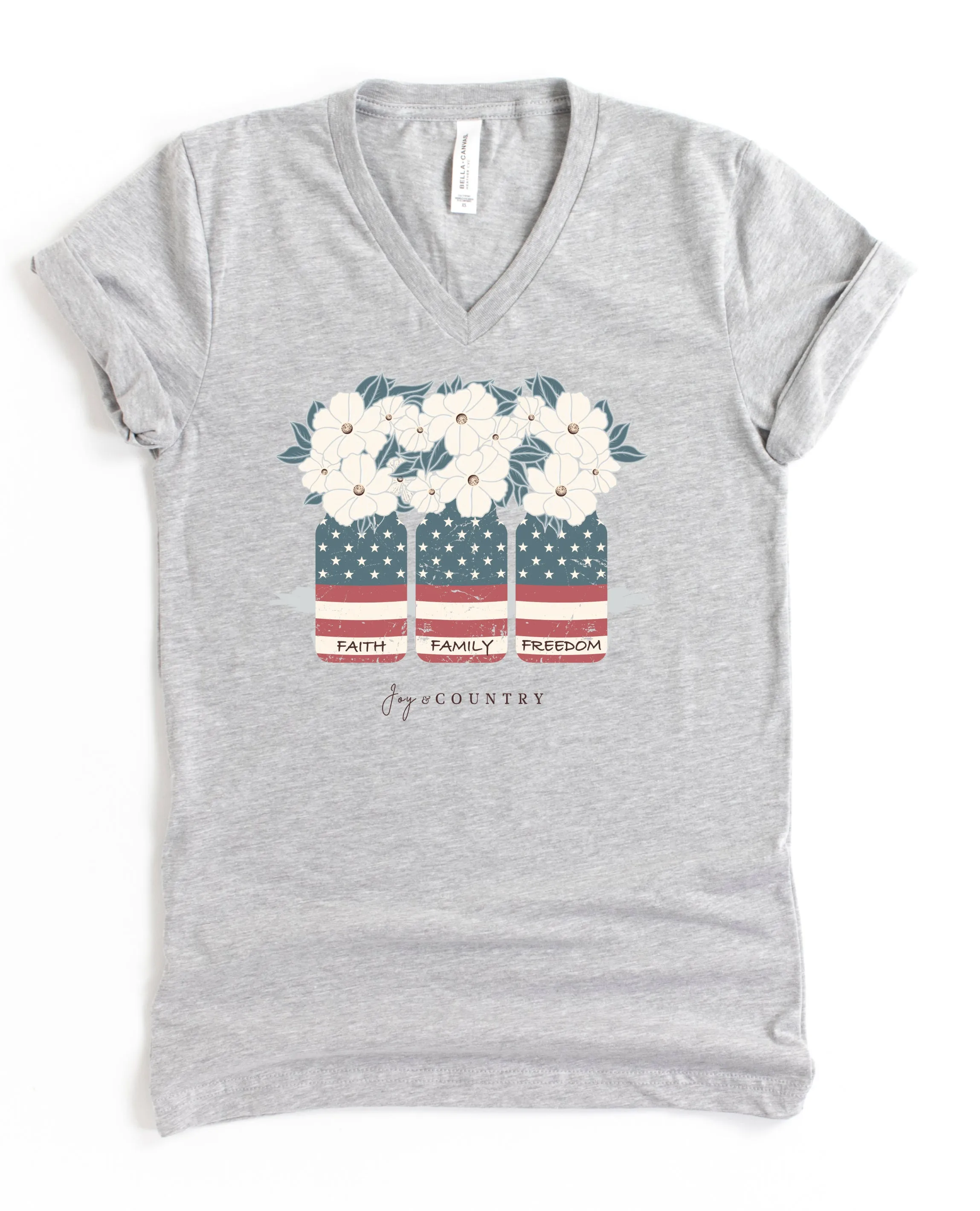 Faith, Family, Freedom Mason Jars - Unisex V-Neck Tee