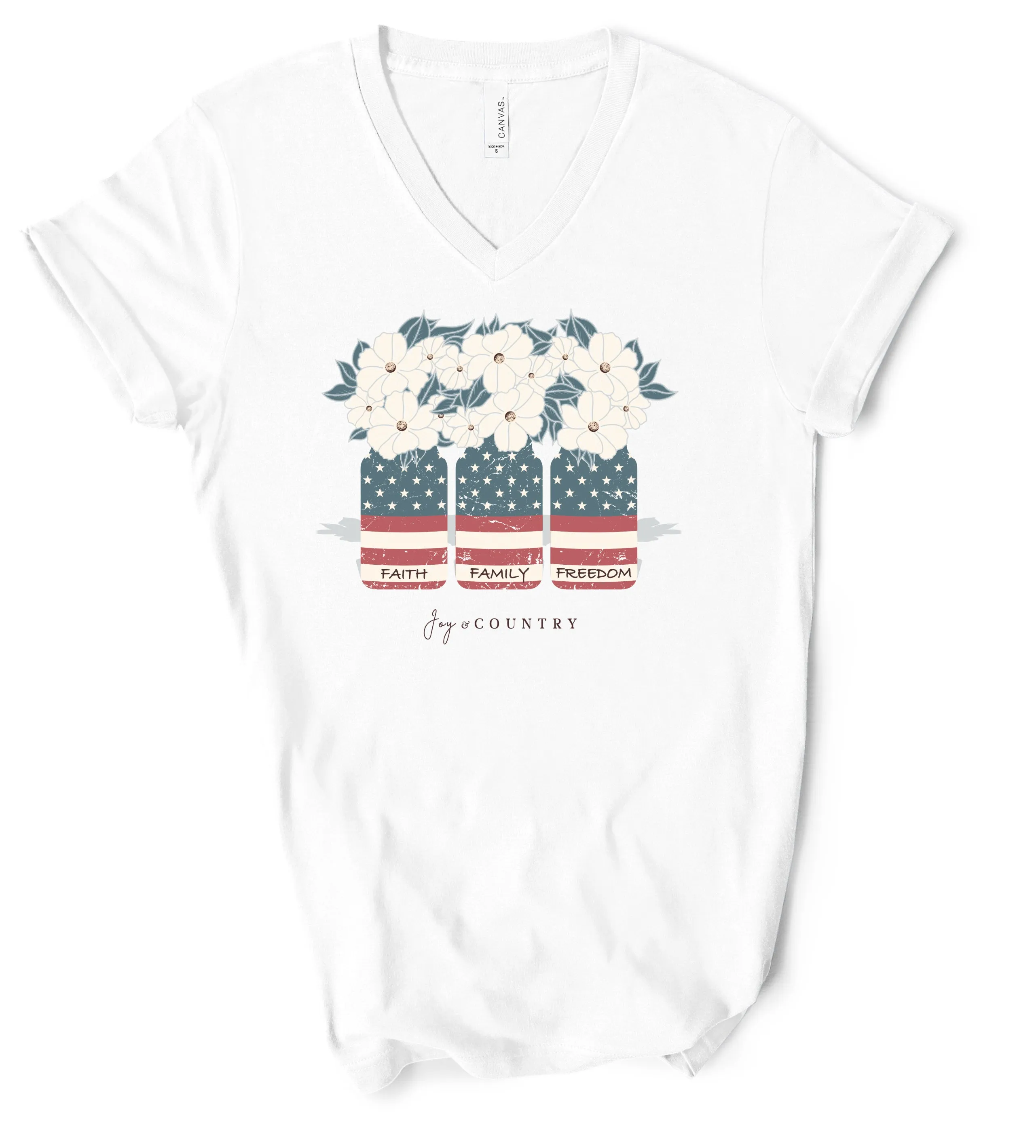 Faith, Family, Freedom Mason Jars - Unisex V-Neck Tee