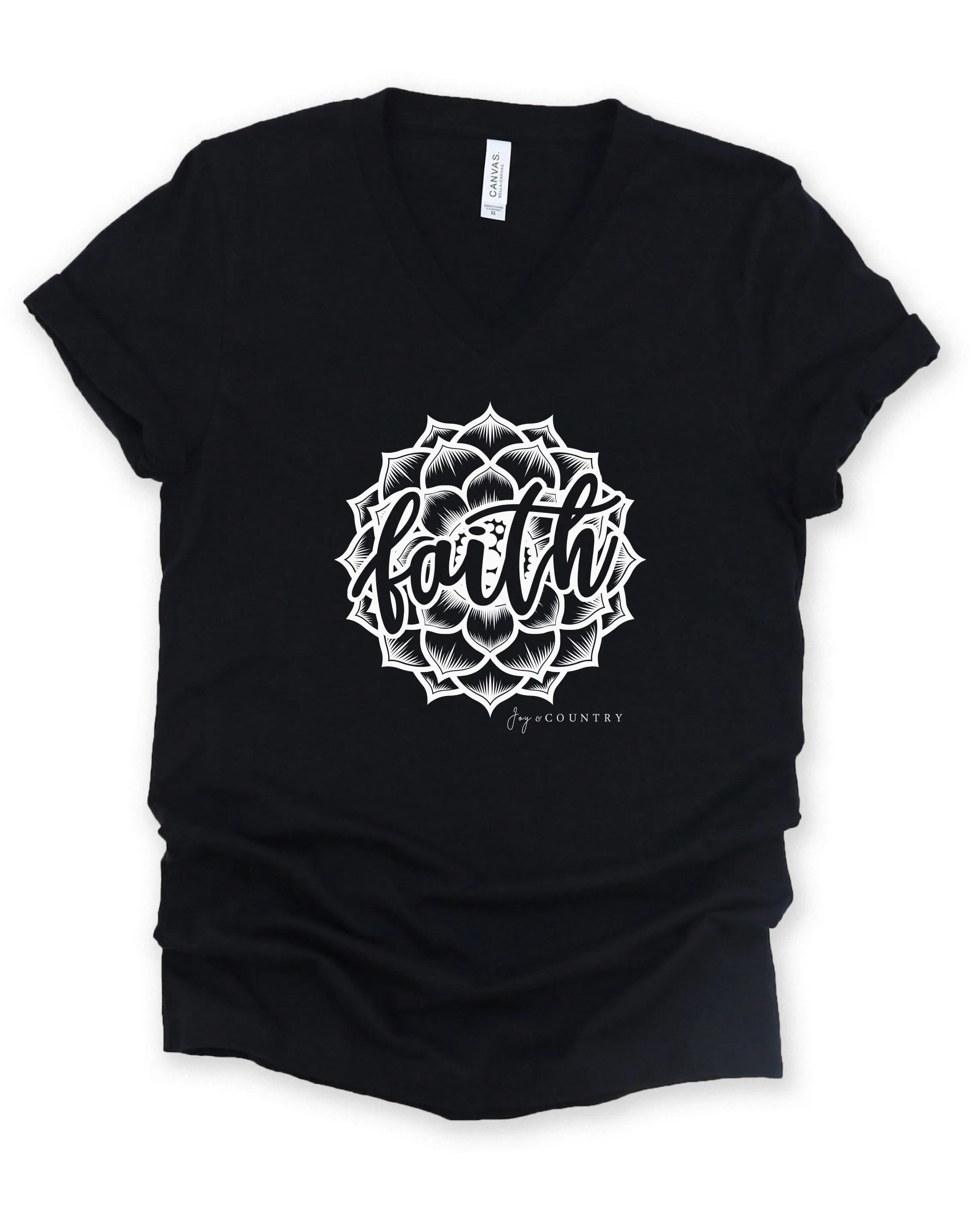 Faith with Flower - Unisex V-Neck Tee