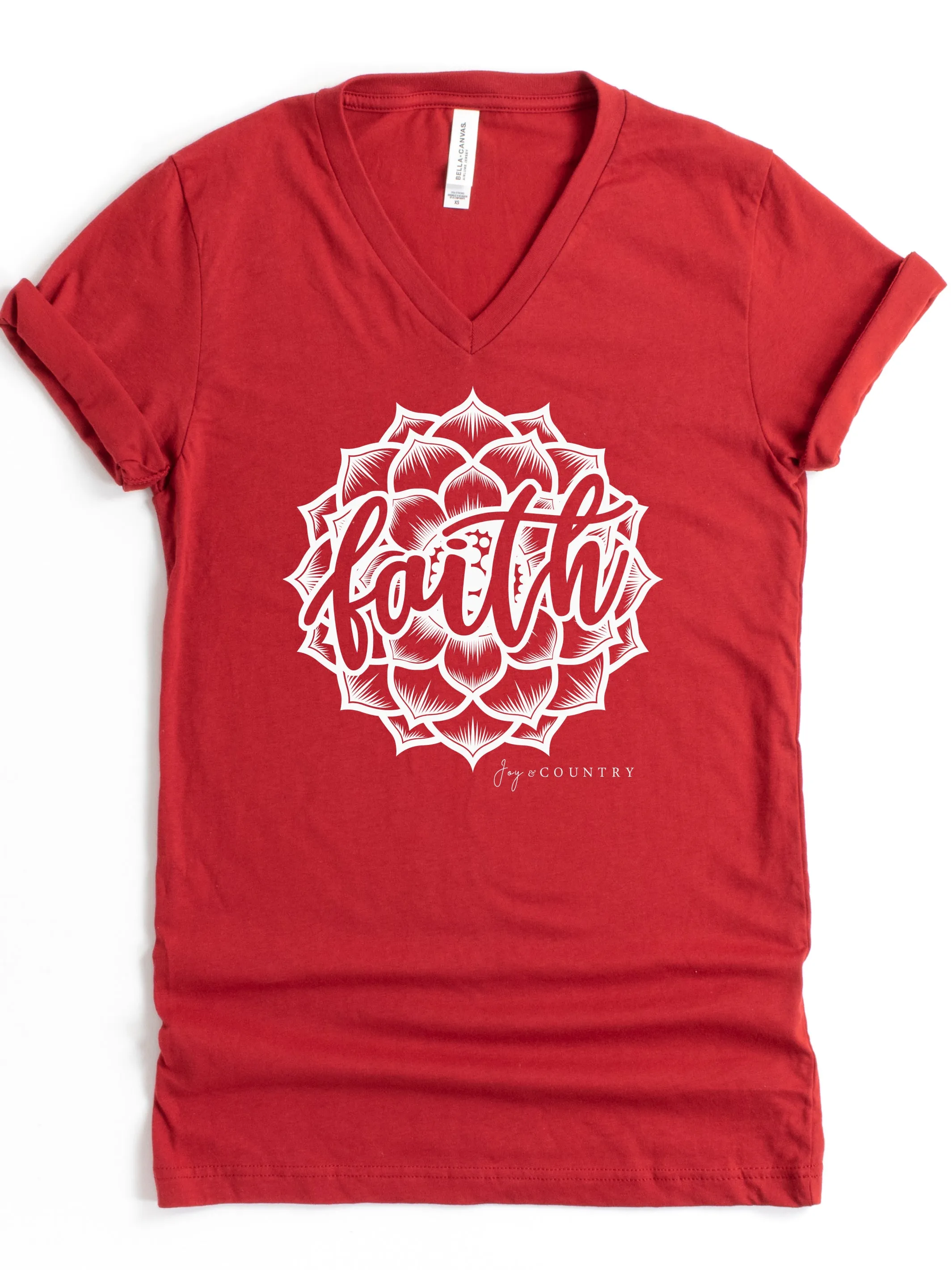 Faith with Flower - Unisex V-Neck Tee