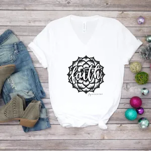 Faith with Flower - Unisex V-Neck Tee