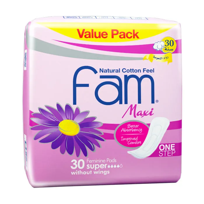 Fam Natural Cotton Feel Maxi Value Pack, Super without wings, 30pcs