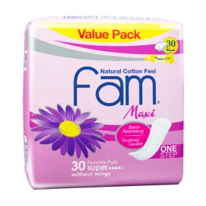 Fam Natural Cotton Feel Maxi Value Pack, Super without wings, 30pcs