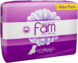 Fam Natural Cotton Feel Super With Wings Sanitary, 50pcs