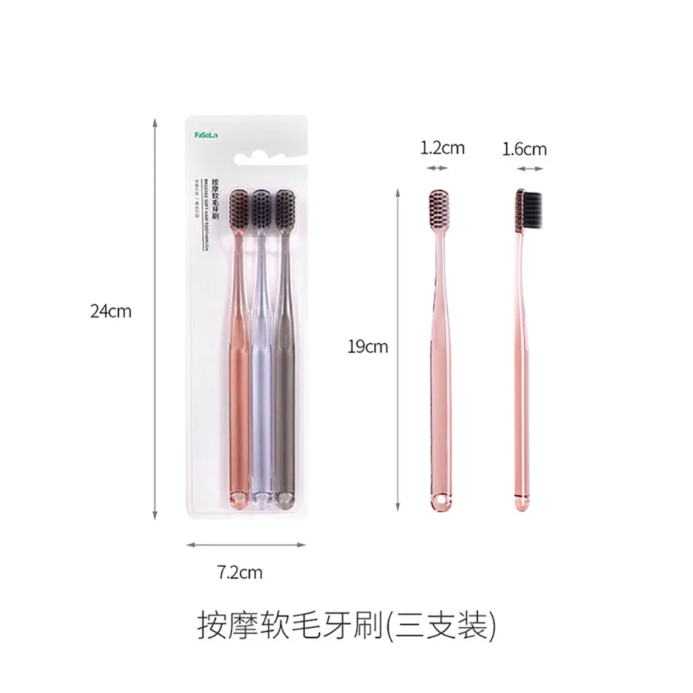 FaSoLa Soft Bristle Massage Toothbrush - Mixed Colors, 3 Pack