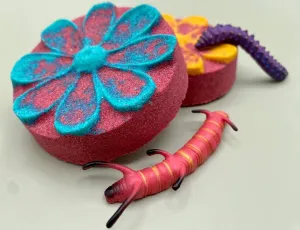 Flower Bath Bomb with Toy Caterpillar Inside