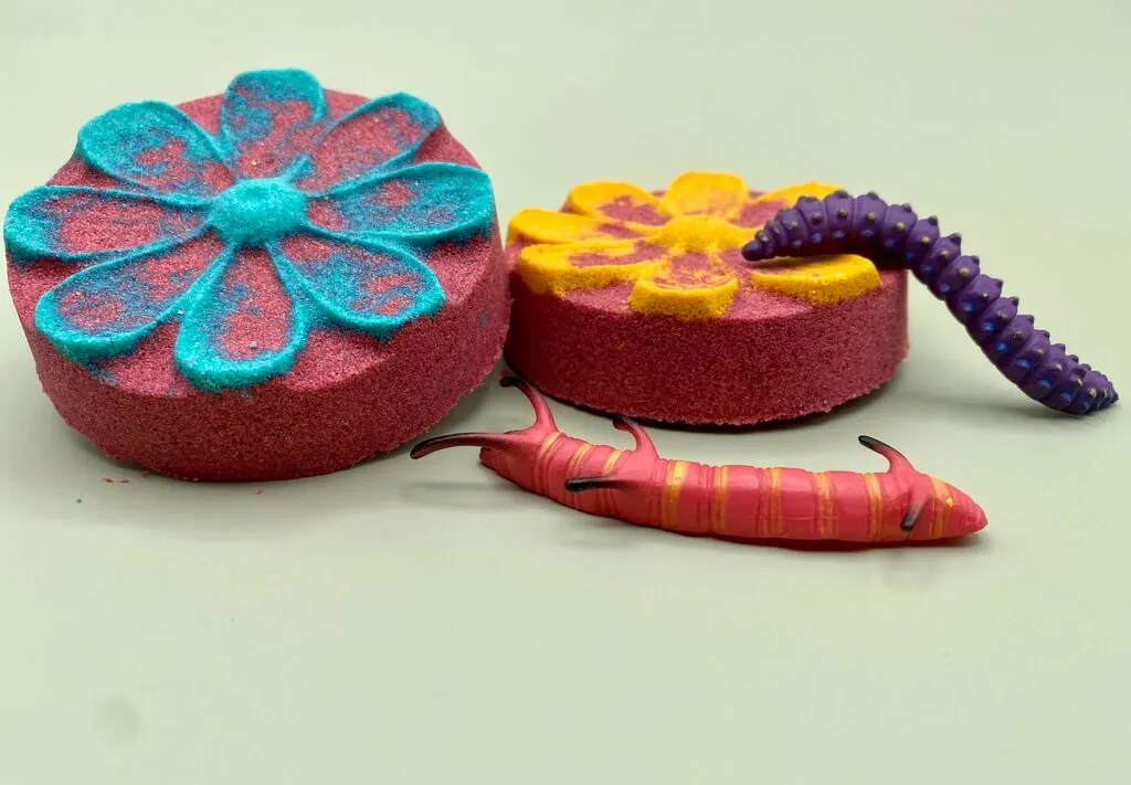 Flower Bath Bomb with Toy Caterpillar Inside