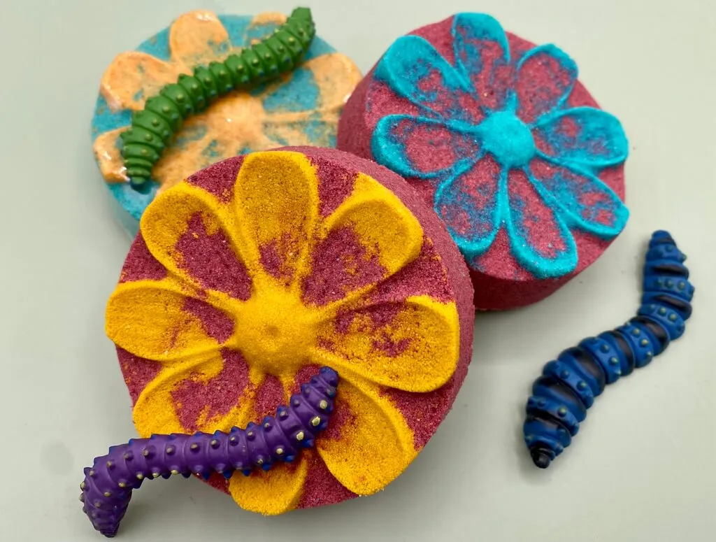Flower Bath Bomb with Toy Caterpillar Inside