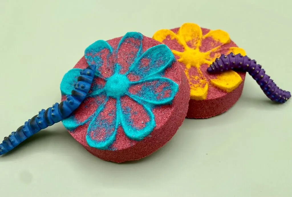 Flower Bath Bomb with Toy Caterpillar Inside