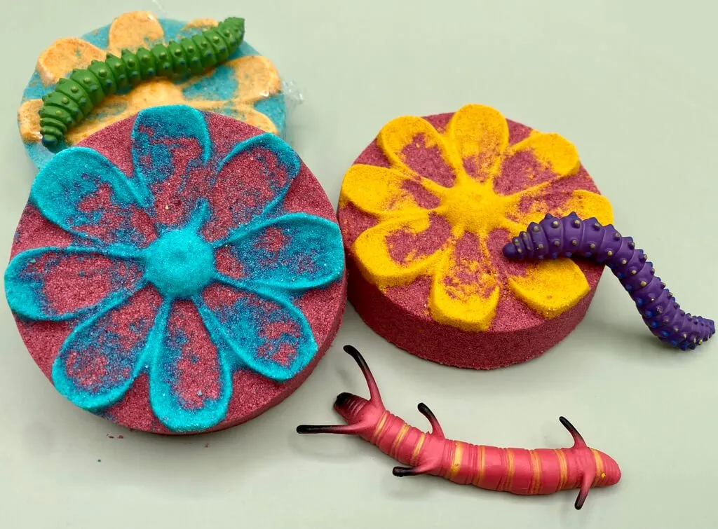 Flower Bath Bomb with Toy Caterpillar Inside