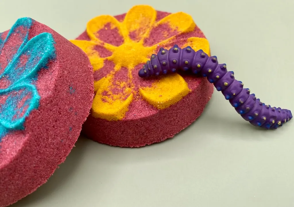 Flower Bath Bomb with Toy Caterpillar Inside