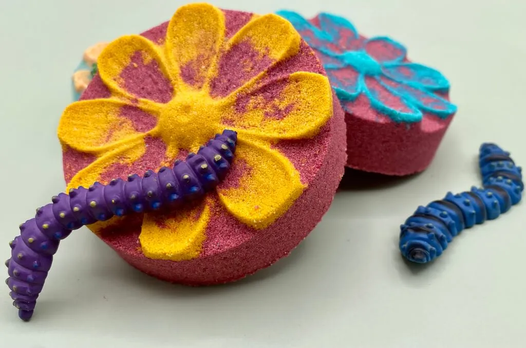 Flower Bath Bomb with Toy Caterpillar Inside
